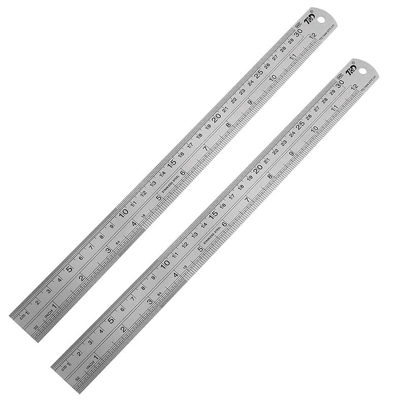 YouOKLight مسطرة من الفولاذ المقاوم للصدأ 2-pack، 12 بوصة و30 سم مسطرة معدنية مزدوجة القياس، مرنة ولكن متينة للقياس والرسوم الهندسية والخياطة والمدرسة والمكتب - فضي - Image 1